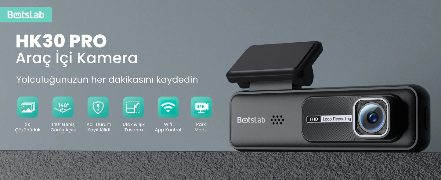 Botslab Hk30 Pro 2k Qhd Wifi 140° Geniş Açı Gece Görüşlü Akıllı Araç Içi Kamera